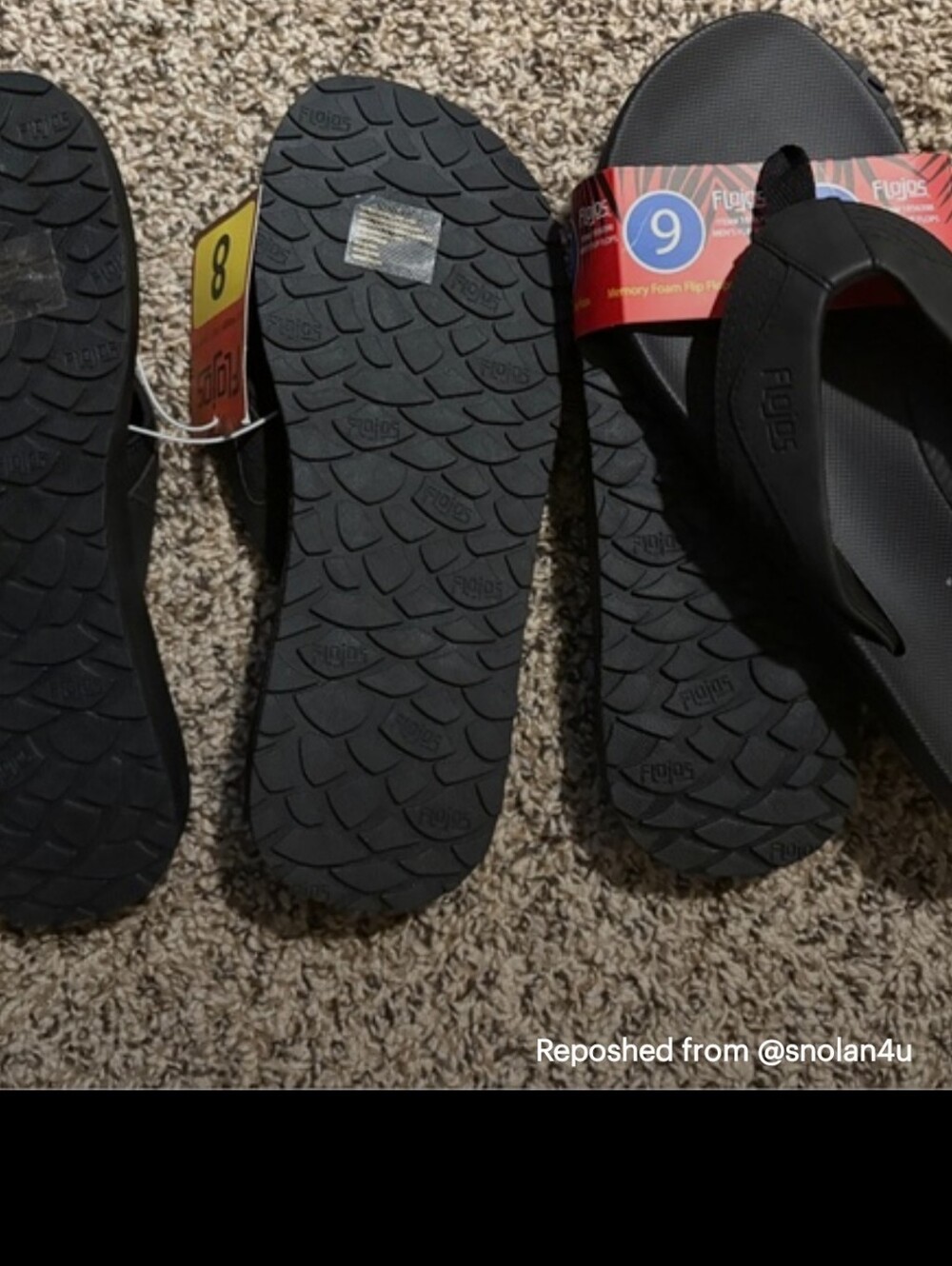 Flojos Men’s Black Comfort Flip Flops - Size 9